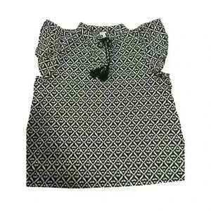 TheGET- Women’s Shirt Beige & Black Geometric Design With Ruffles Short Sleeves